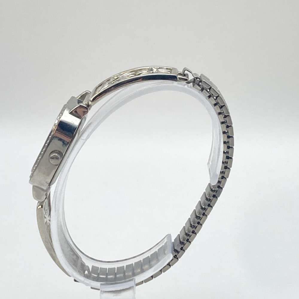 Modern Women's Watch 25mm Silver Tone Floral Stretch Band Crystals New Battery - Picture 5 of 14